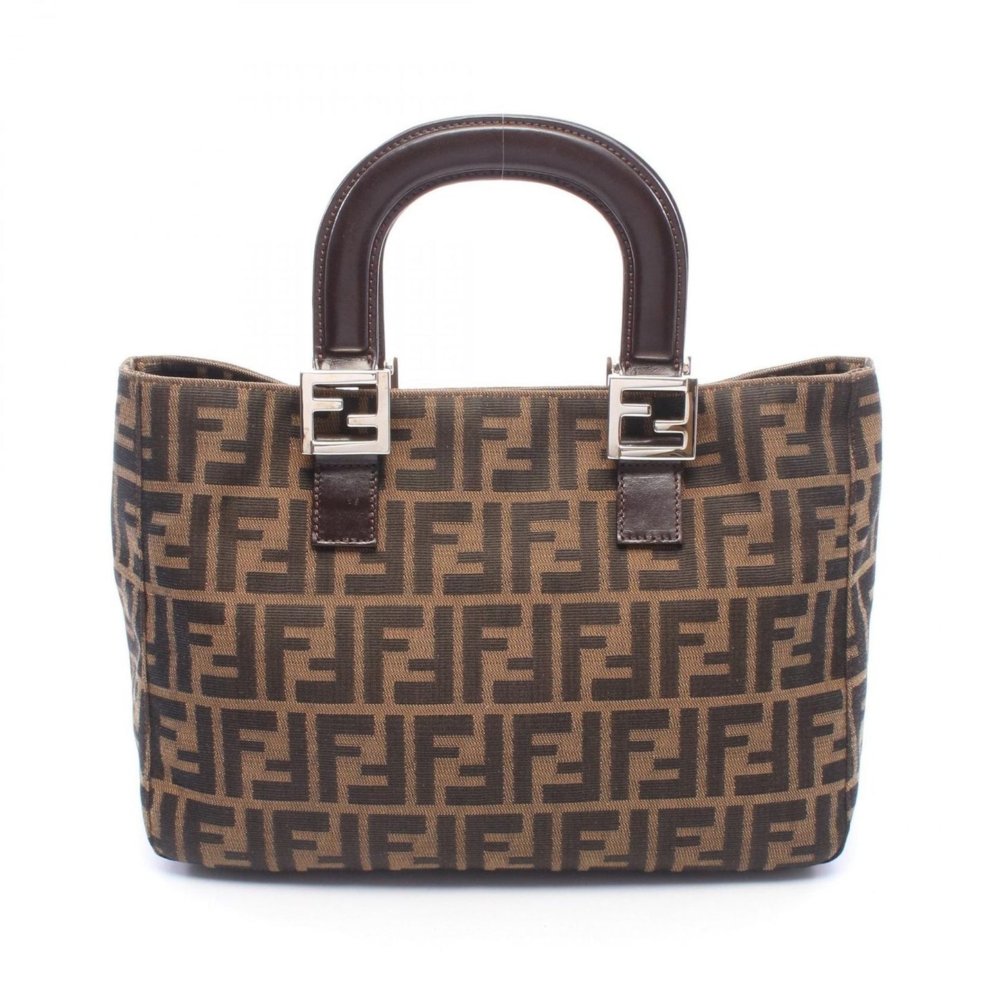 Fendi Tote Zucca Brown Black Canvas Leather Handbag