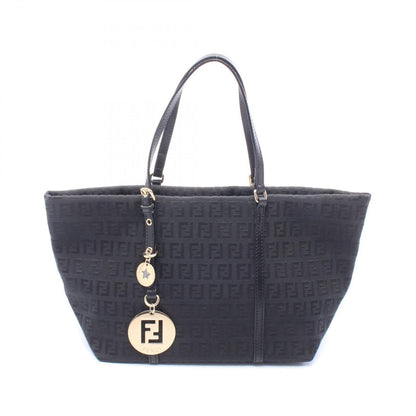 Fendi Tote Bag Zucchino Black Canvas Leather