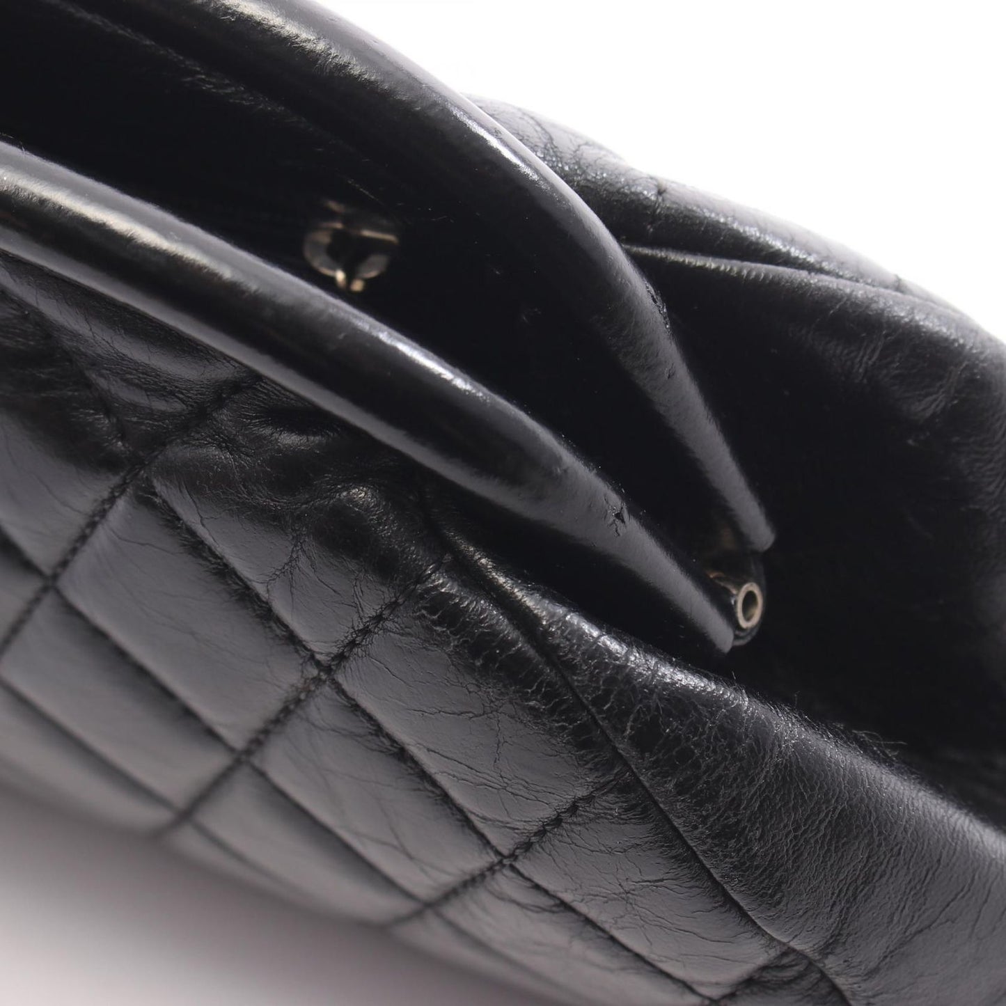 Chanel Clutch Quilted Kiss Lock Black Lambskin — view 6