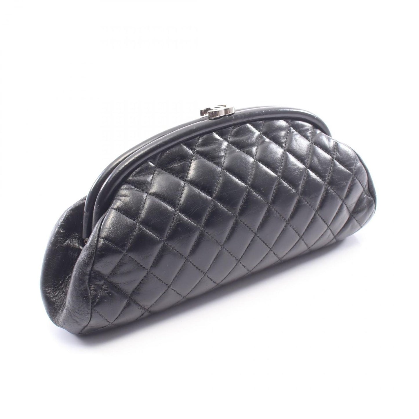Chanel Clutch Quilted Kiss Lock Black Lambskin — view 2