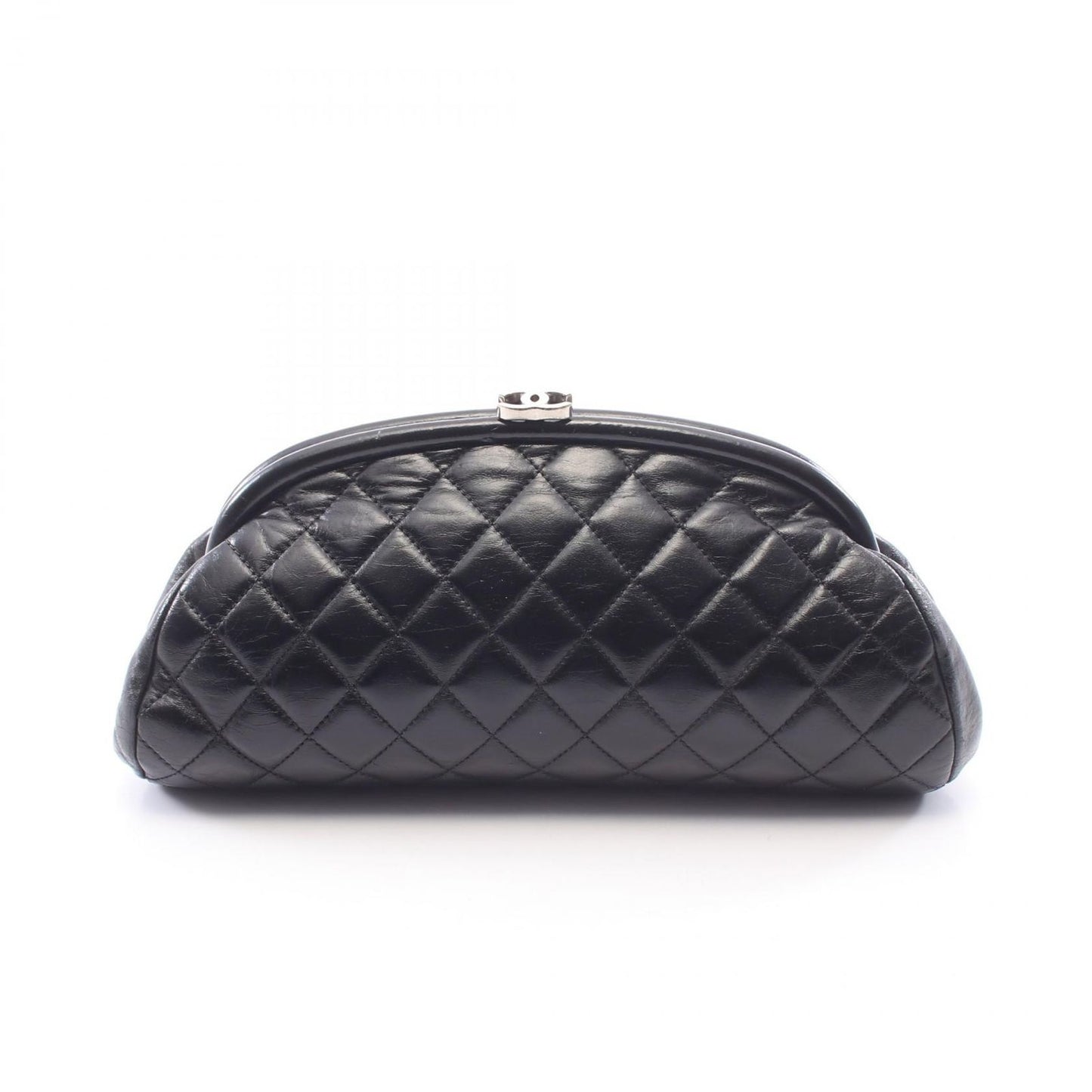 Chanel Clutch Quilted Kiss Lock Black Lambskin