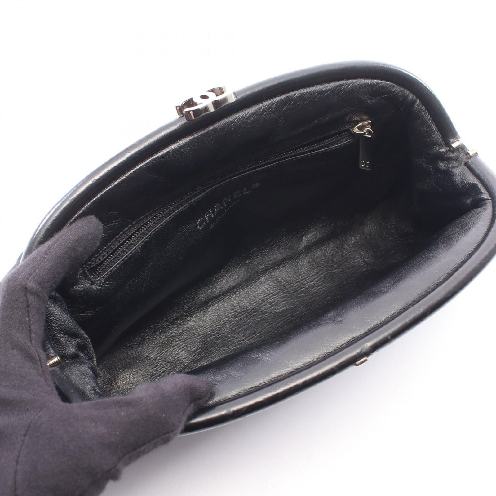 Chanel Clutch Quilted Kiss Lock Black Lambskin — view 3