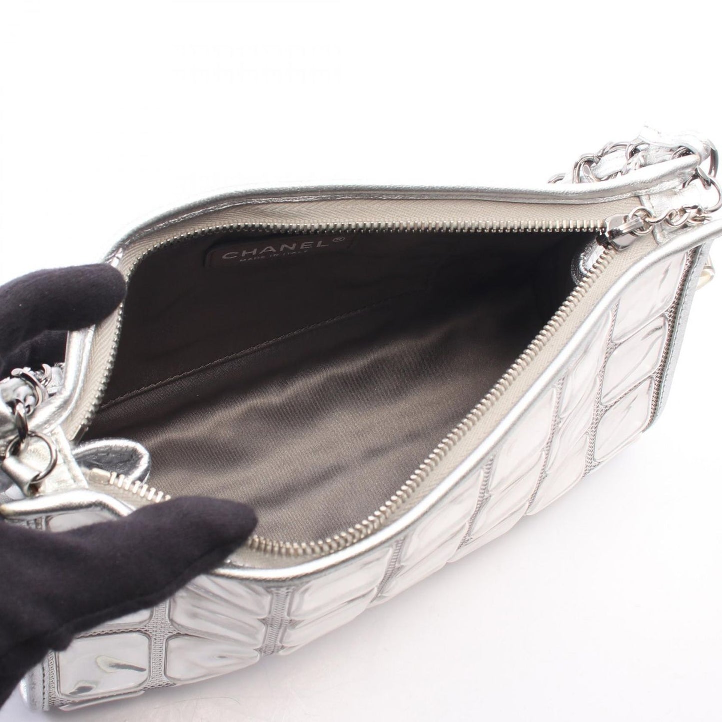 Chanel Handbag Ice Cube Silver Vinyl Leather Chain Shoulder Back — view 3