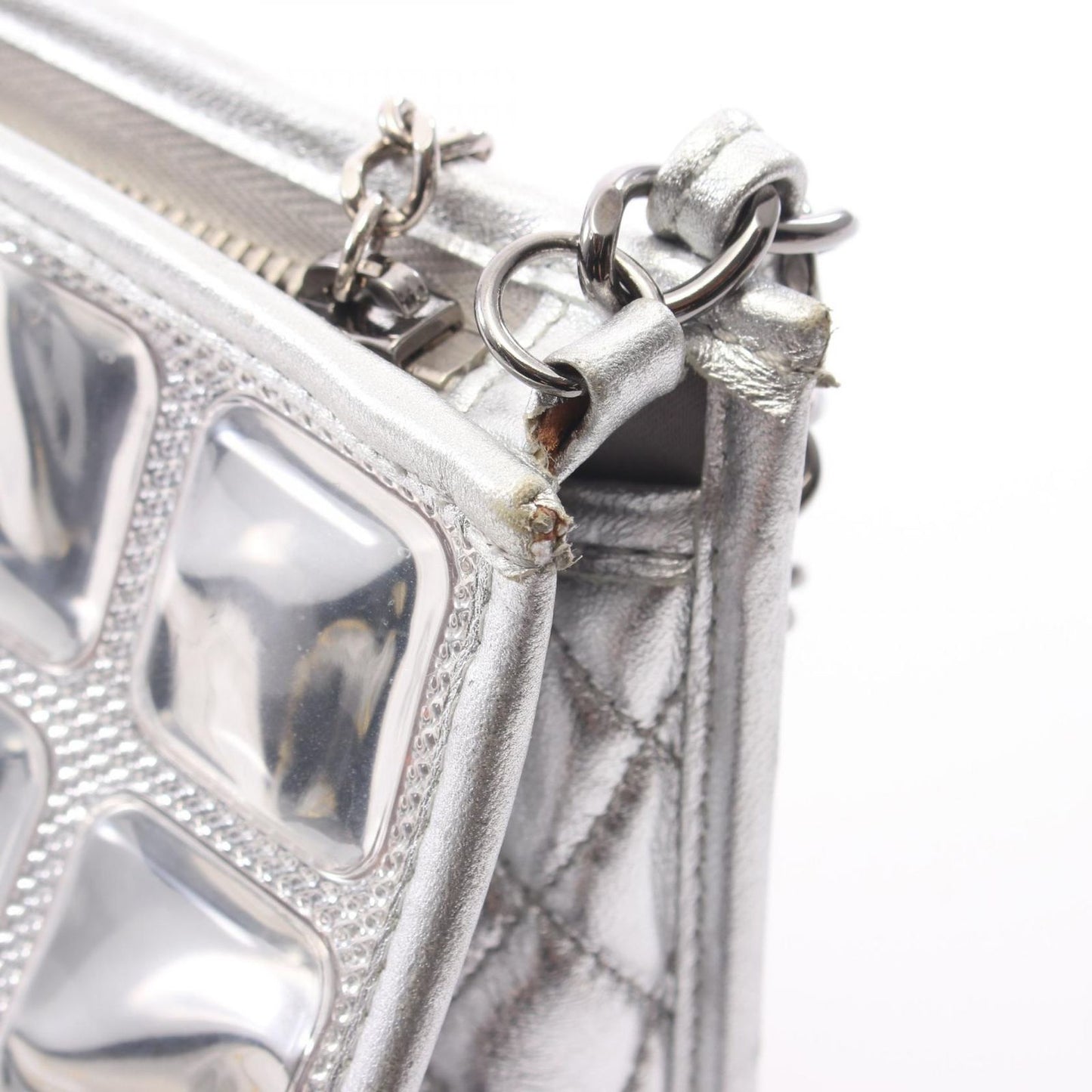 Chanel Handbag Ice Cube Silver Vinyl Leather Chain Shoulder Back — view 8