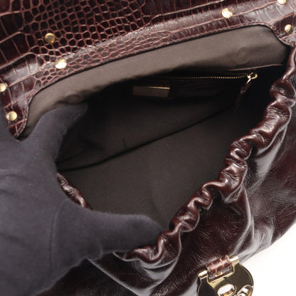 Fendi Handbag Bolsa Magic Croco Embossed Dark Brown Leather — view 3