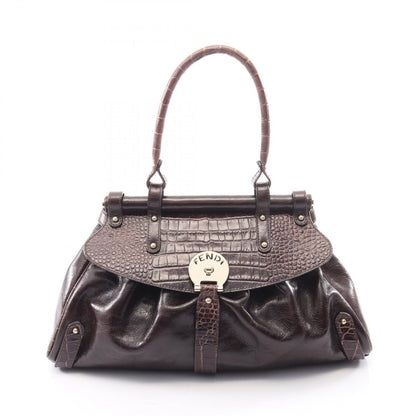 Fendi Handbag Bolsa Magic Croco Embossed Dark Brown Leather