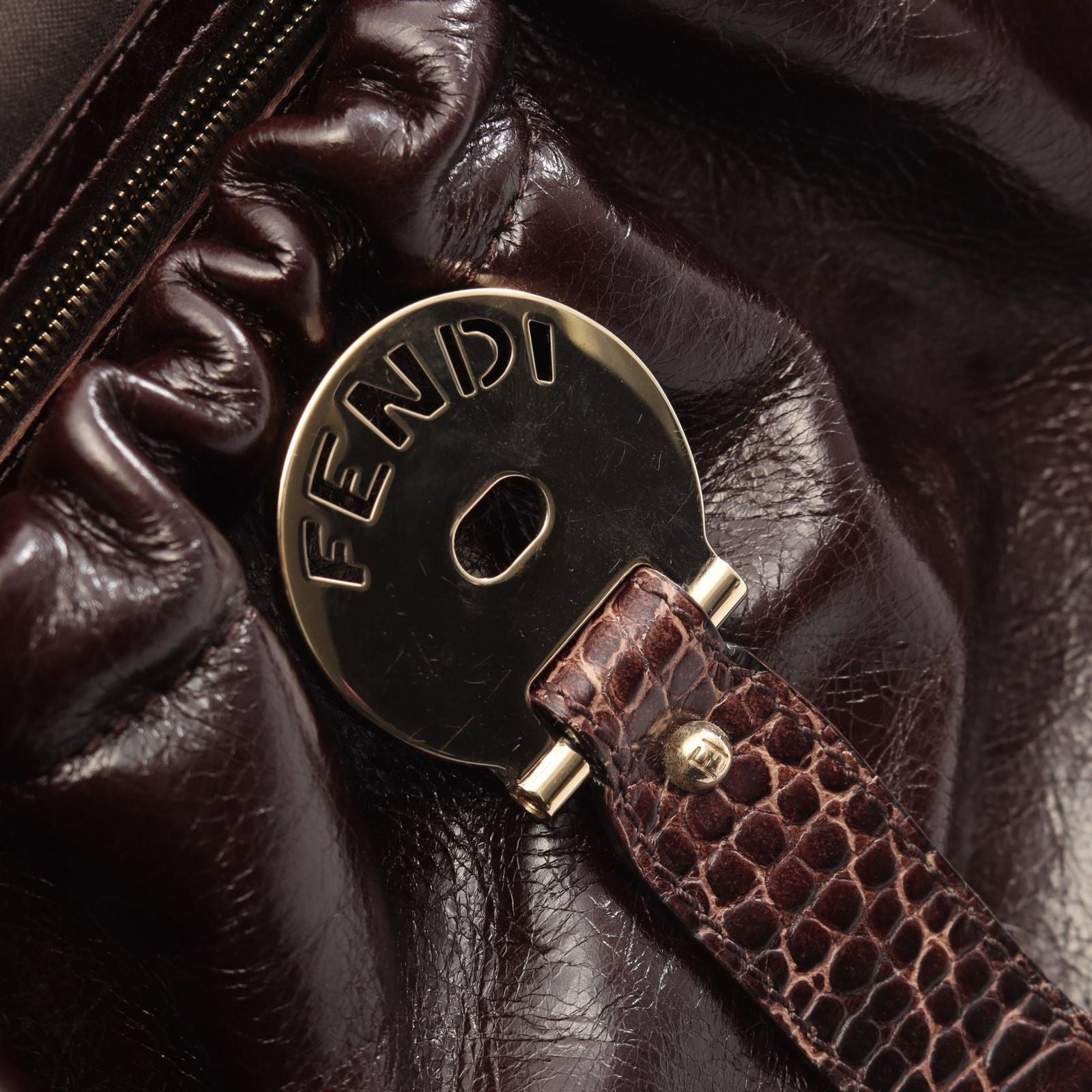 Fendi Handbag Bolsa Magic Croco Embossed Dark Brown Leather — view 8
