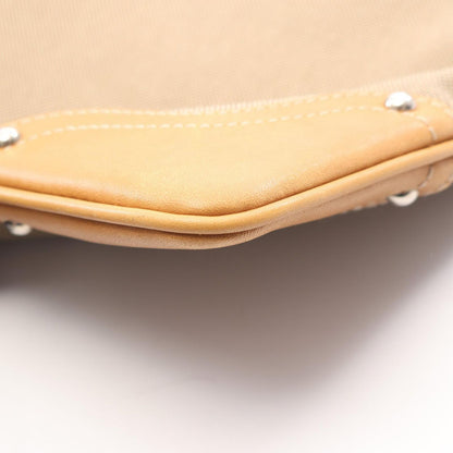 Prada Shoulder Bag Logo Jacquard Beige Camel Brown Canvas Leather — view 6