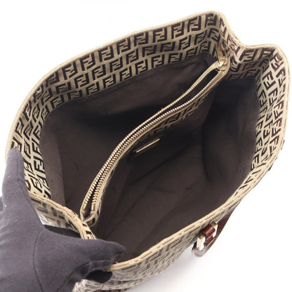 Fendi Tote Bag Zucchino Beige Brown Canvas Leather — view 3