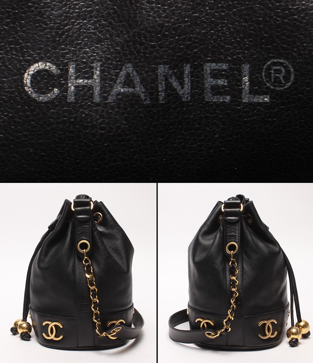 Chanel Chain Shoulder Bag Gold Drawstring Lambskin Triple CC Logo — view 4