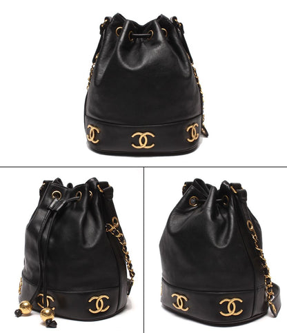 Chanel Chain Shoulder Bag Gold Drawstring Lambskin Triple CC Logo — view 2