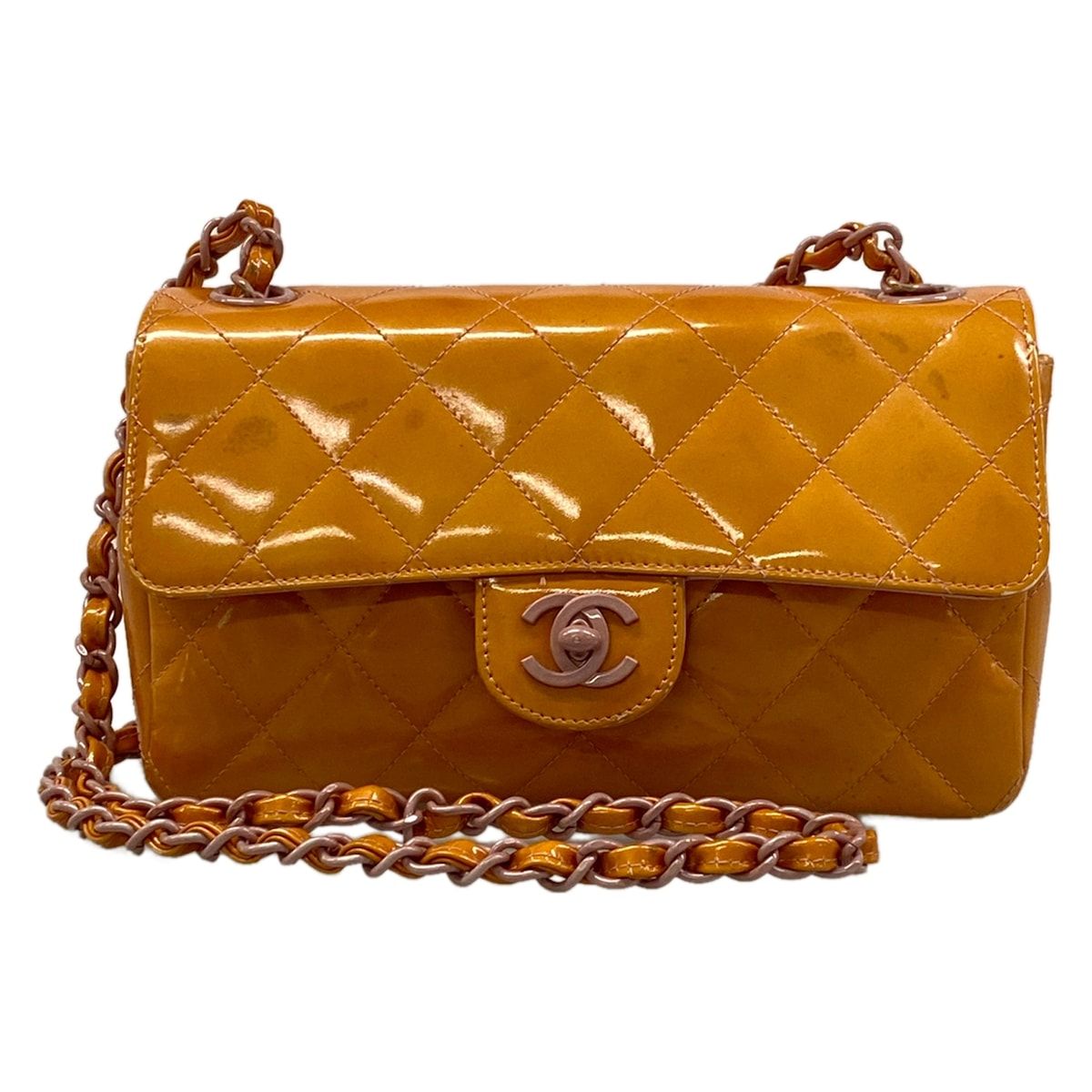 Chanel Shoulder Bag Single Flap Quilted Orange Pink Chain Leather
