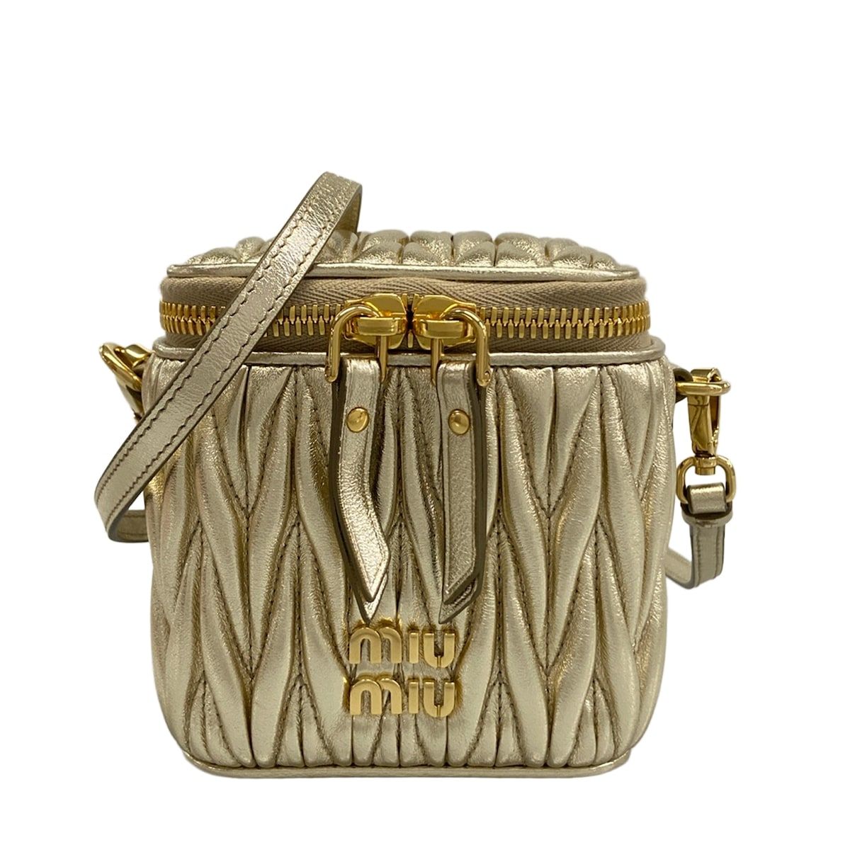 Miu Miu Shoulder Bag Matelasse Micro Gold Leather
