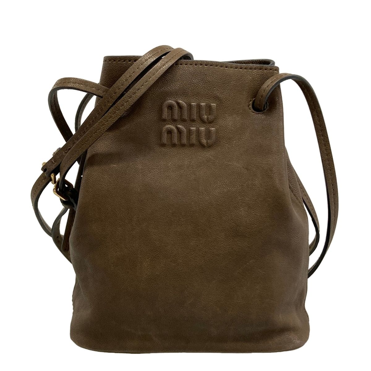Miu Miu Shoulder Bag Nappa Leather Dark Brown Drawstring