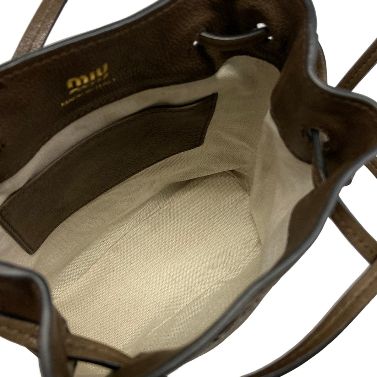 Miu Miu Shoulder Bag Nappa Leather Dark Brown Drawstring — view 7