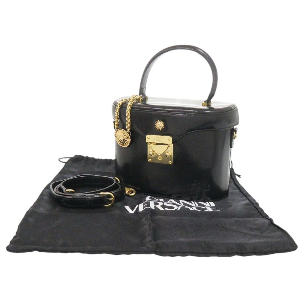 Versace Gianni 2-Way Leather Black Handbag Vanity Bag — view 3