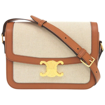 Celine Classic Triomphe Calfskin Textile Natural Tan Shoulder Bag