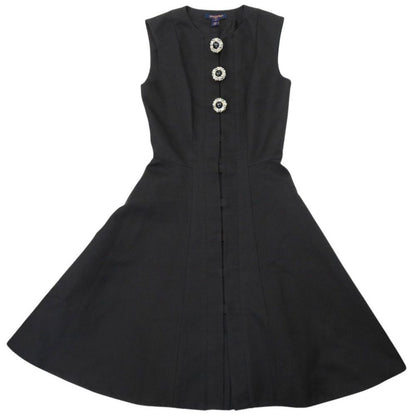Louis Vuitton Jewel Button Dress Sleeveless Silk Black 34