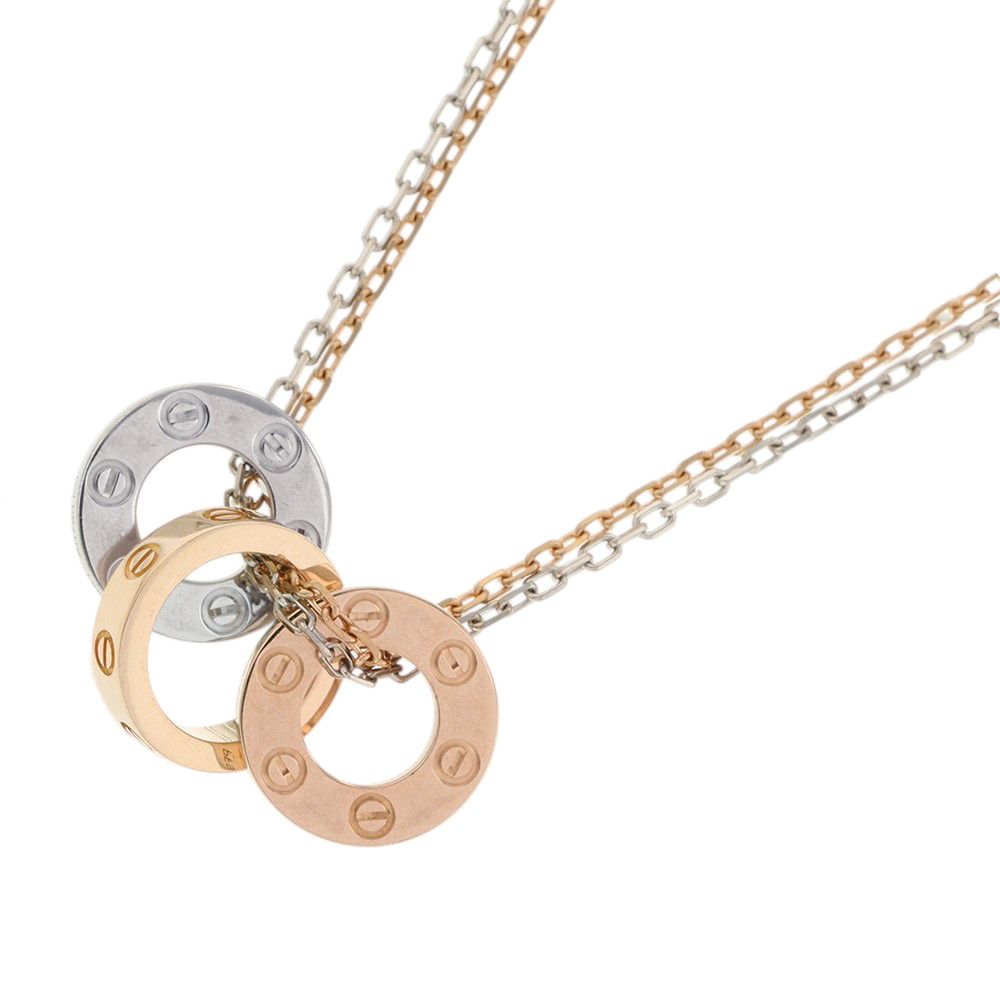 Cartier Necklace Love Diamond 18k Pink Gold 18k White Circle Three Hoop Pendant — view 3