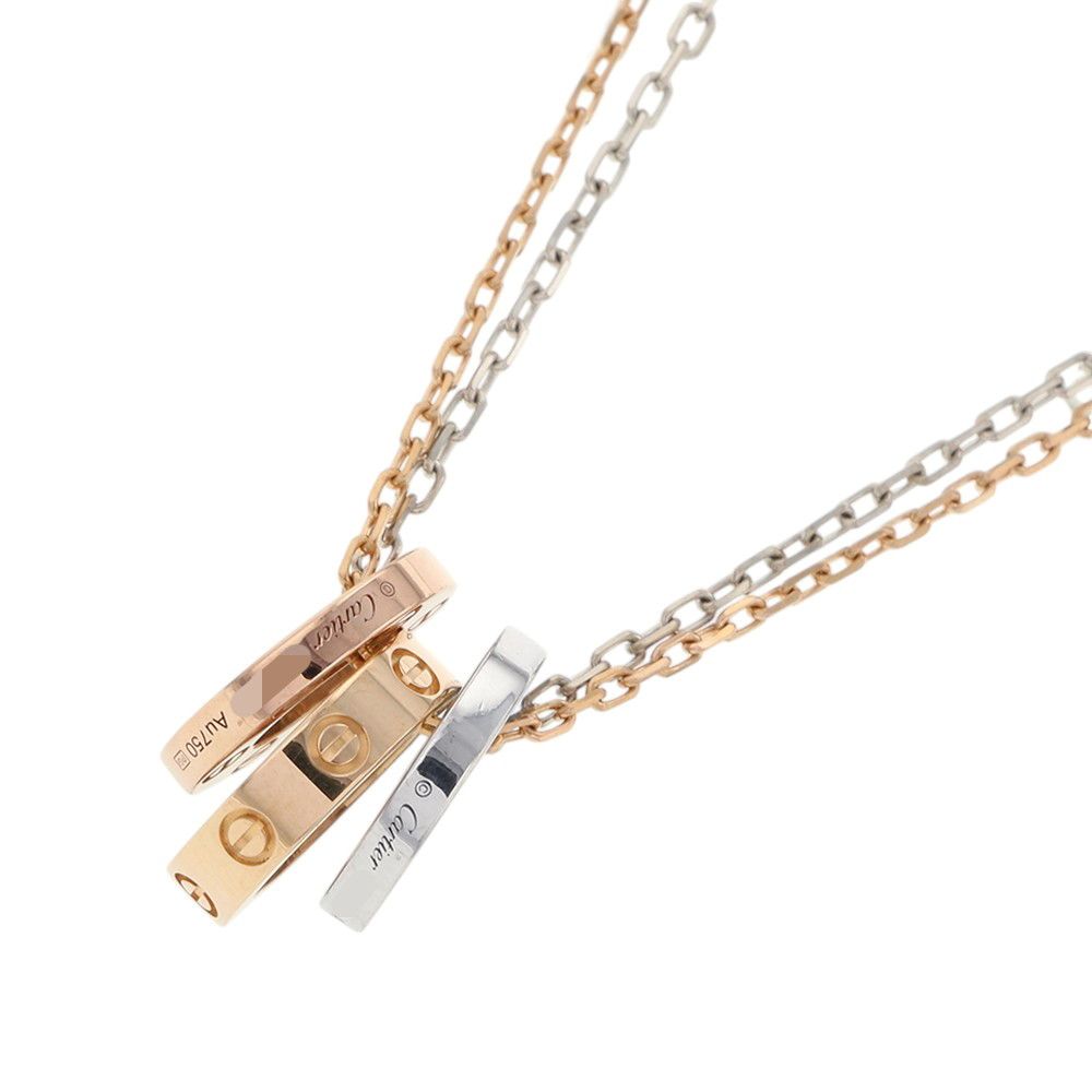 Cartier Necklace Love Diamond 18k Pink Gold 18k White Circle Three Hoop Pendant — view 2