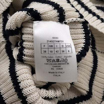 Dior Knit Border Sailor Cotton Long Sleeve White Sweater 36 — view 6