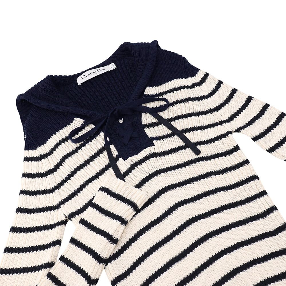 Dior Knit Border Sailor Cotton Long Sleeve White Sweater 36 — view 3
