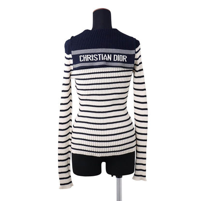 Dior Knit Border Sailor Cotton Long Sleeve White Sweater 36 — view 2