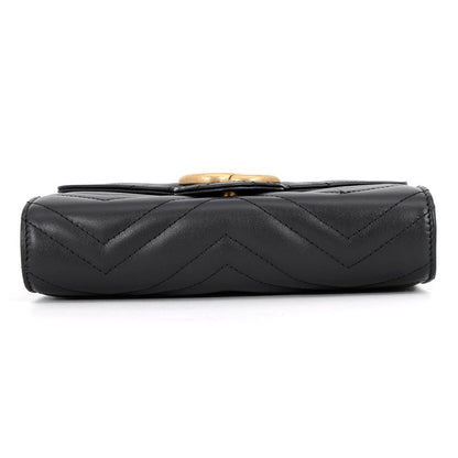 Gucci Chain Wallet GG Marmont Quilted Leather Double G Black Shoulder Bag — view 3