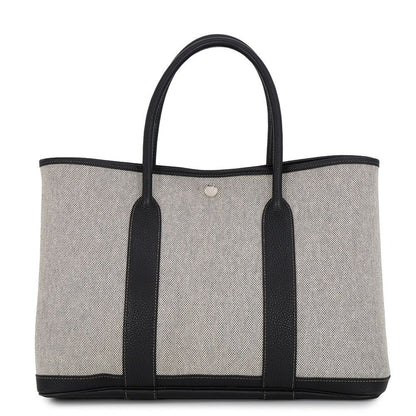 Hermes Tote Bag Garden Party PM Beige Black Silver Toile H Buffalo
