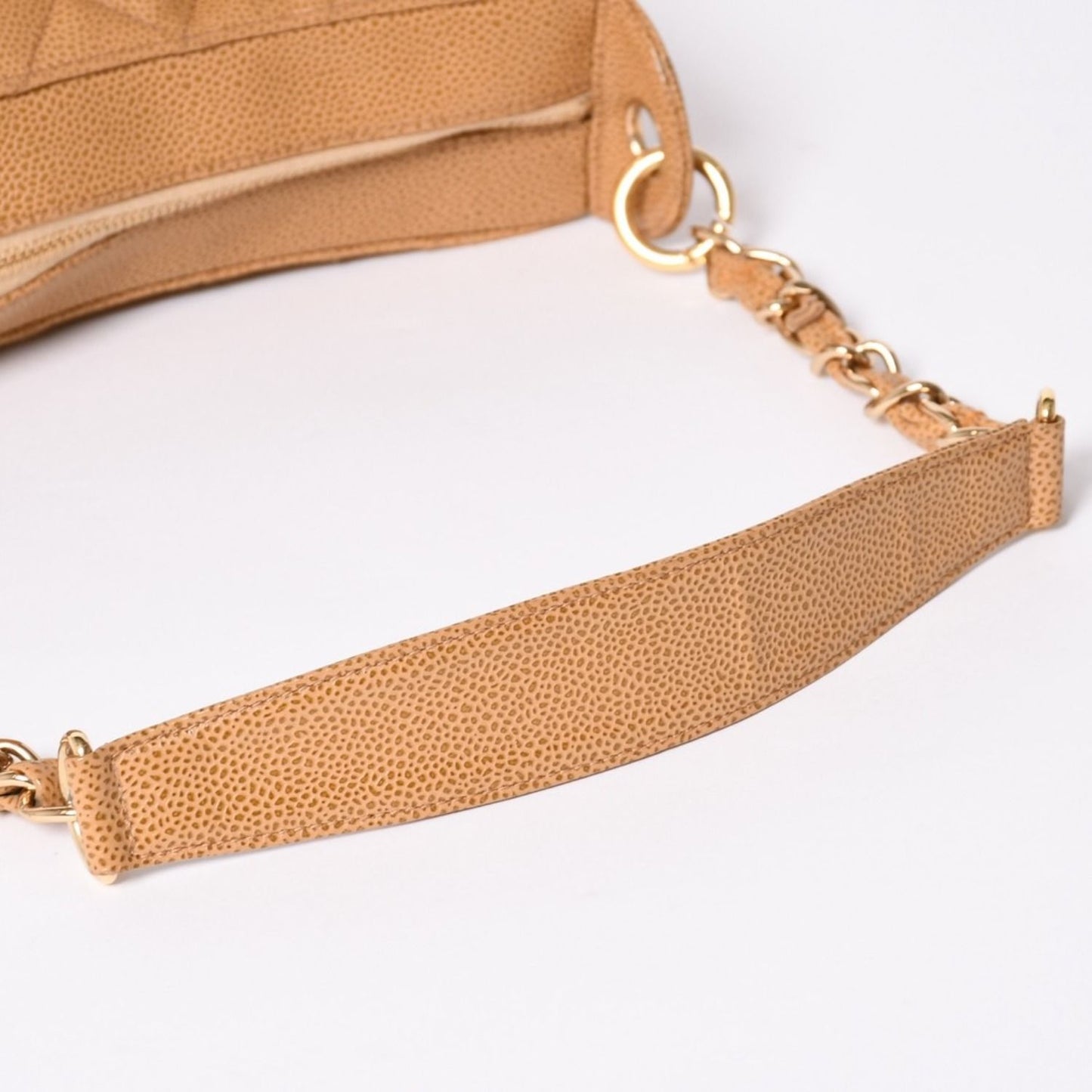 Chanel Chain Bag CC Logo Patch Caviar Leather Beige Gold — view 6