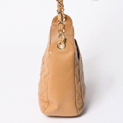 Chanel Chain Bag CC Logo Patch Caviar Leather Beige Gold — view 4