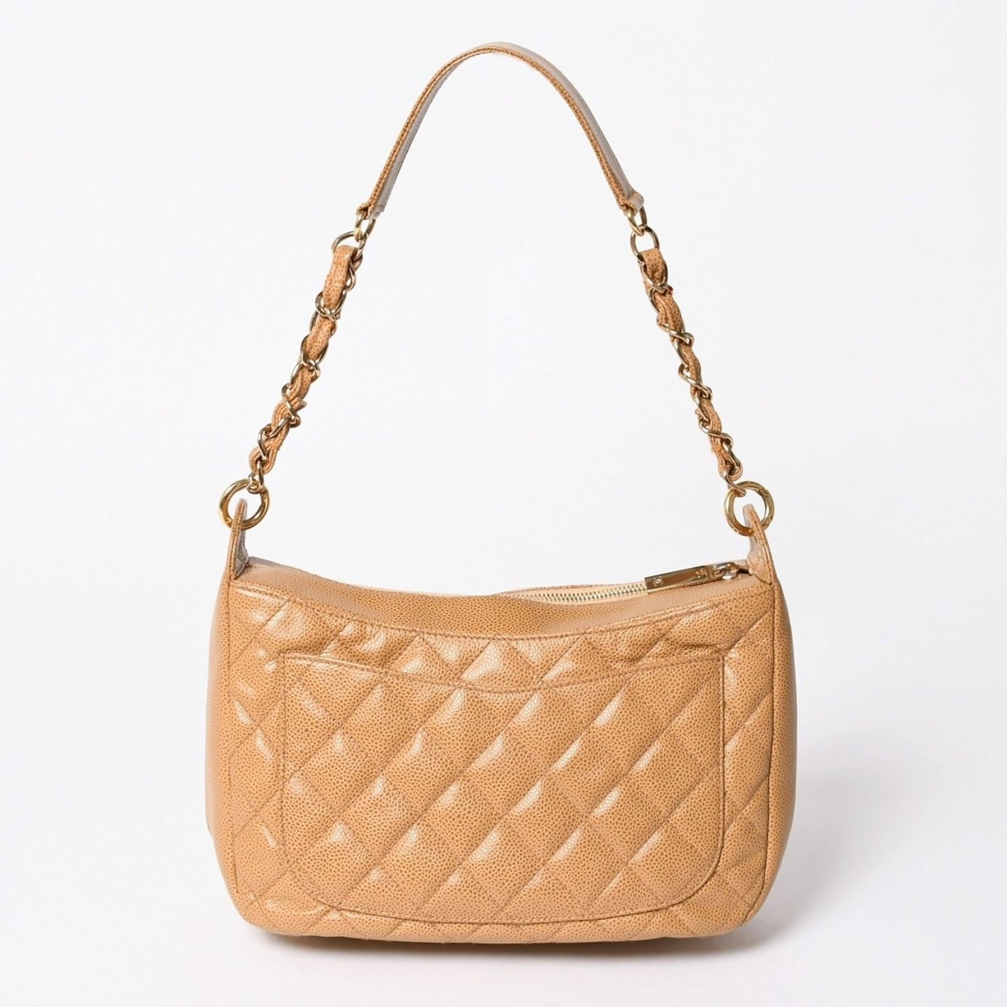 Chanel Chain Bag CC Logo Patch Caviar Leather Beige Gold — view 2