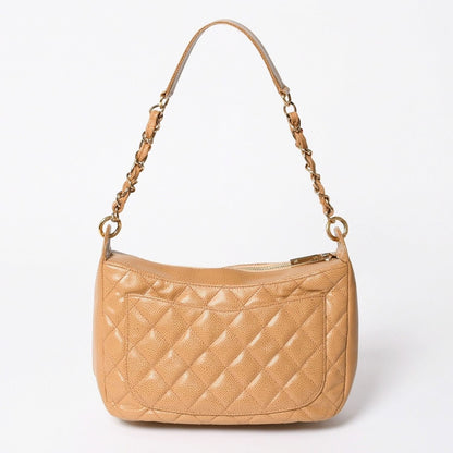 Chanel Chain Bag CC Logo Patch Caviar Leather Beige Gold — view 2