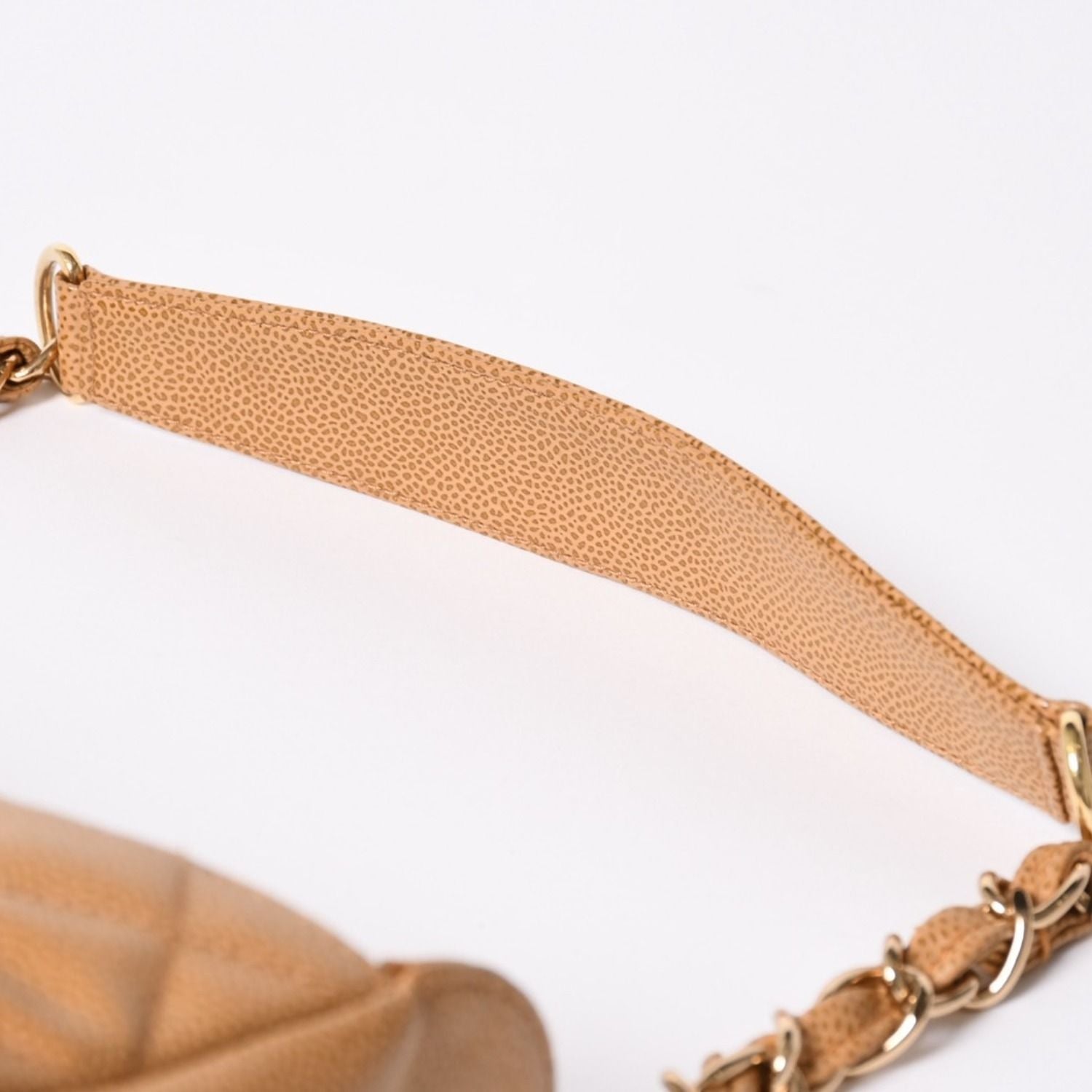 Chanel Chain Bag CC Logo Patch Caviar Leather Beige Gold — view 7