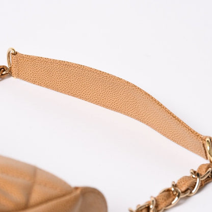Chanel Chain Bag CC Logo Patch Caviar Leather Beige Gold — view 7