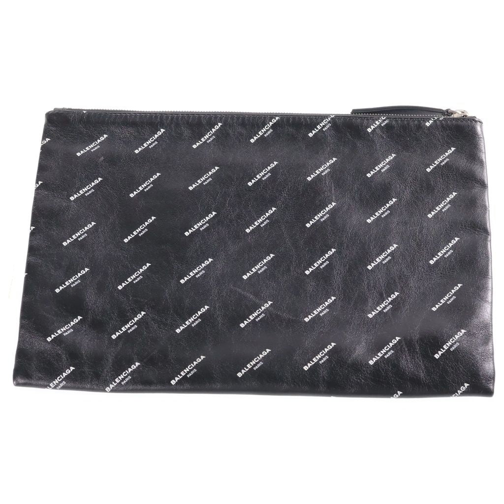 Balenciaga Logo Clutch Handbag Black