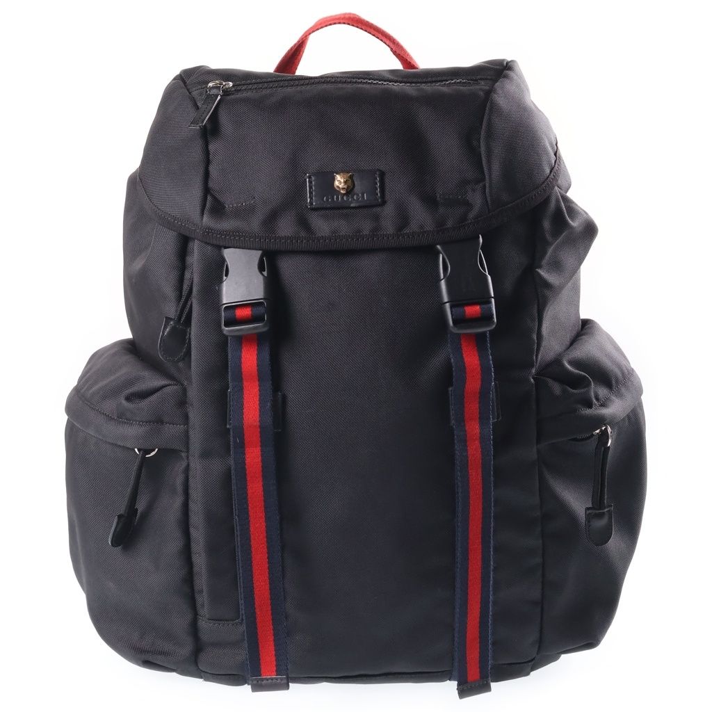 Gucci Tiger Motif Nylon Backpack Black Gold