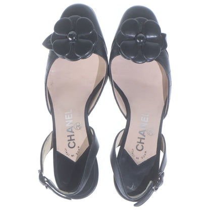 Chanel Camellia CC Logo Leather Slingback Pumps Shoes Black — view 4