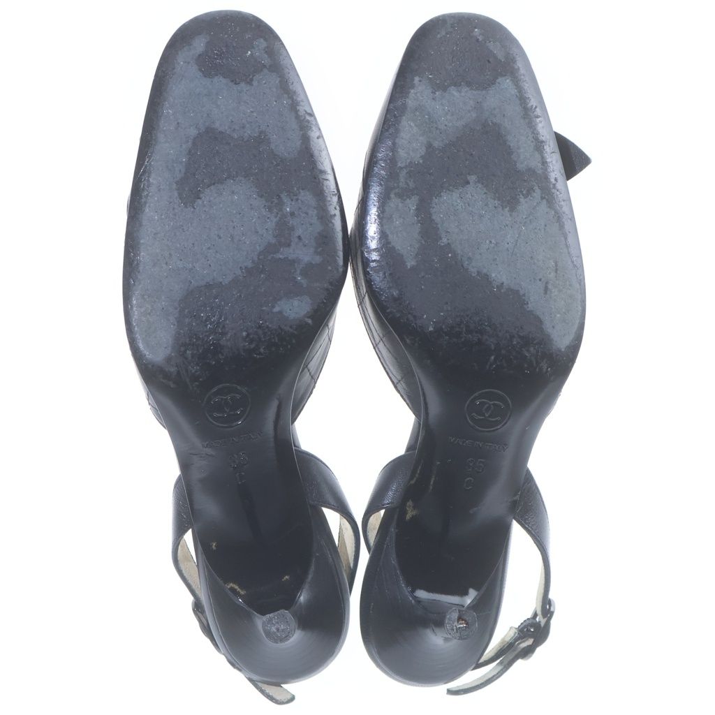 Chanel Camellia CC Logo Leather Slingback Pumps Shoes Black — view 5