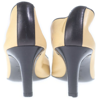 Chanel CC Logo Leather Heels Bicolor Pumps Shoes Beige Black — view 3