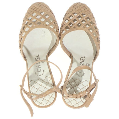 Chanel CC Logo Leather Ankle Strap Mesh Pumps Sandals Shoes Beige — view 4
