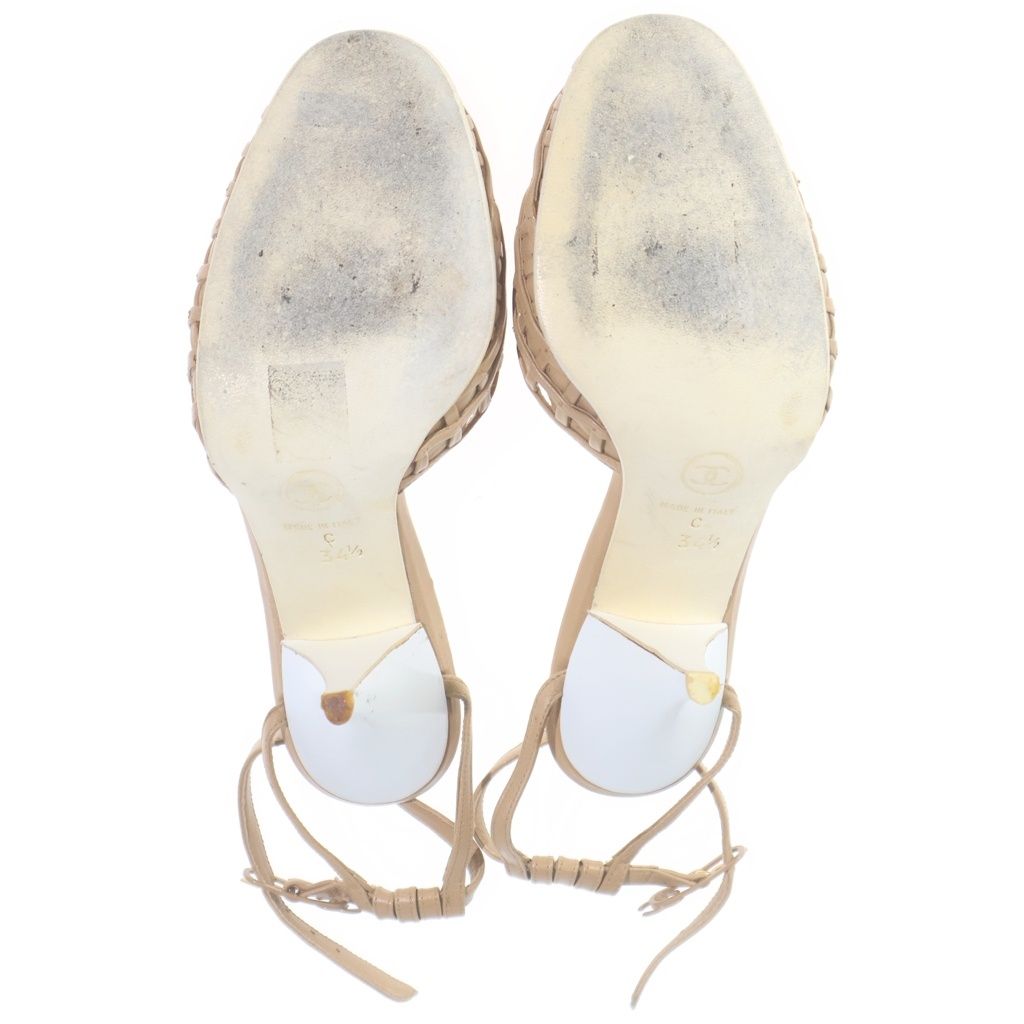 Chanel CC Logo Leather Ankle Strap Mesh Pumps Sandals Shoes Beige — view 5