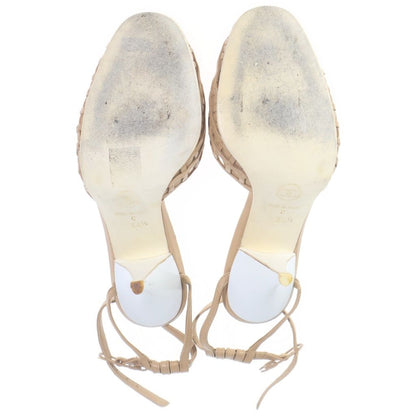 Chanel CC Logo Leather Ankle Strap Mesh Pumps Sandals Shoes Beige — view 5