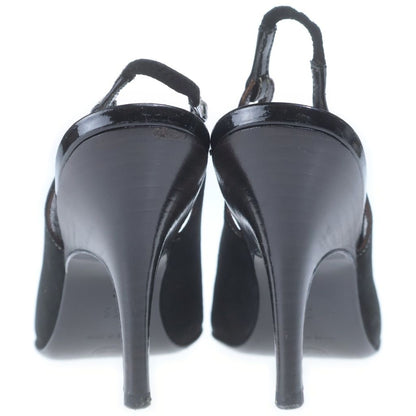 Chanel CC Logo Suede Leather Heels Slingback Pumps Shoes Black — view 3