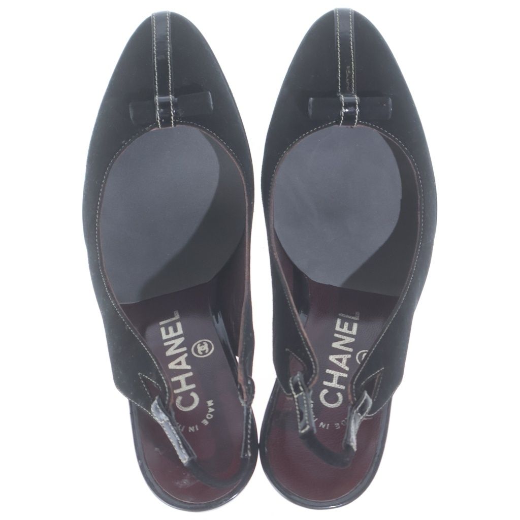 Chanel CC Logo Suede Leather Heels Slingback Pumps Shoes Black — view 4