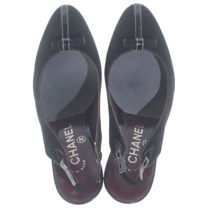 Chanel CC Logo Suede Leather Heels Slingback Pumps Shoes Black — view 4