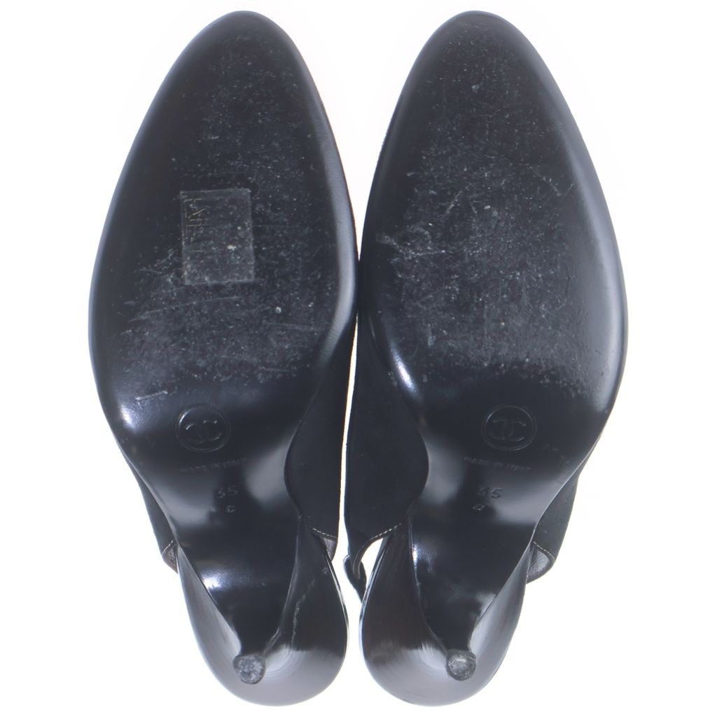 Chanel CC Logo Suede Leather Heels Slingback Pumps Shoes Black — view 5