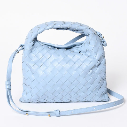 Bottega Veneta Mini Hop Intrecciato 2-Way Shoulder Bag Light Blue Leather