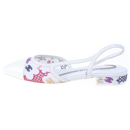 Chanel CC Logo Slingback Pumps Flat Shoes White — view 2