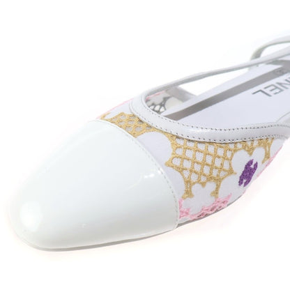 Chanel CC Logo Slingback Pumps Flat Shoes White — view 6